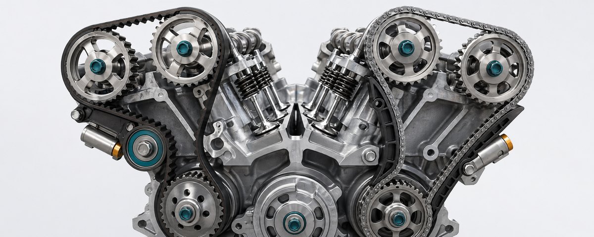 Engine timing belt and timing chain components